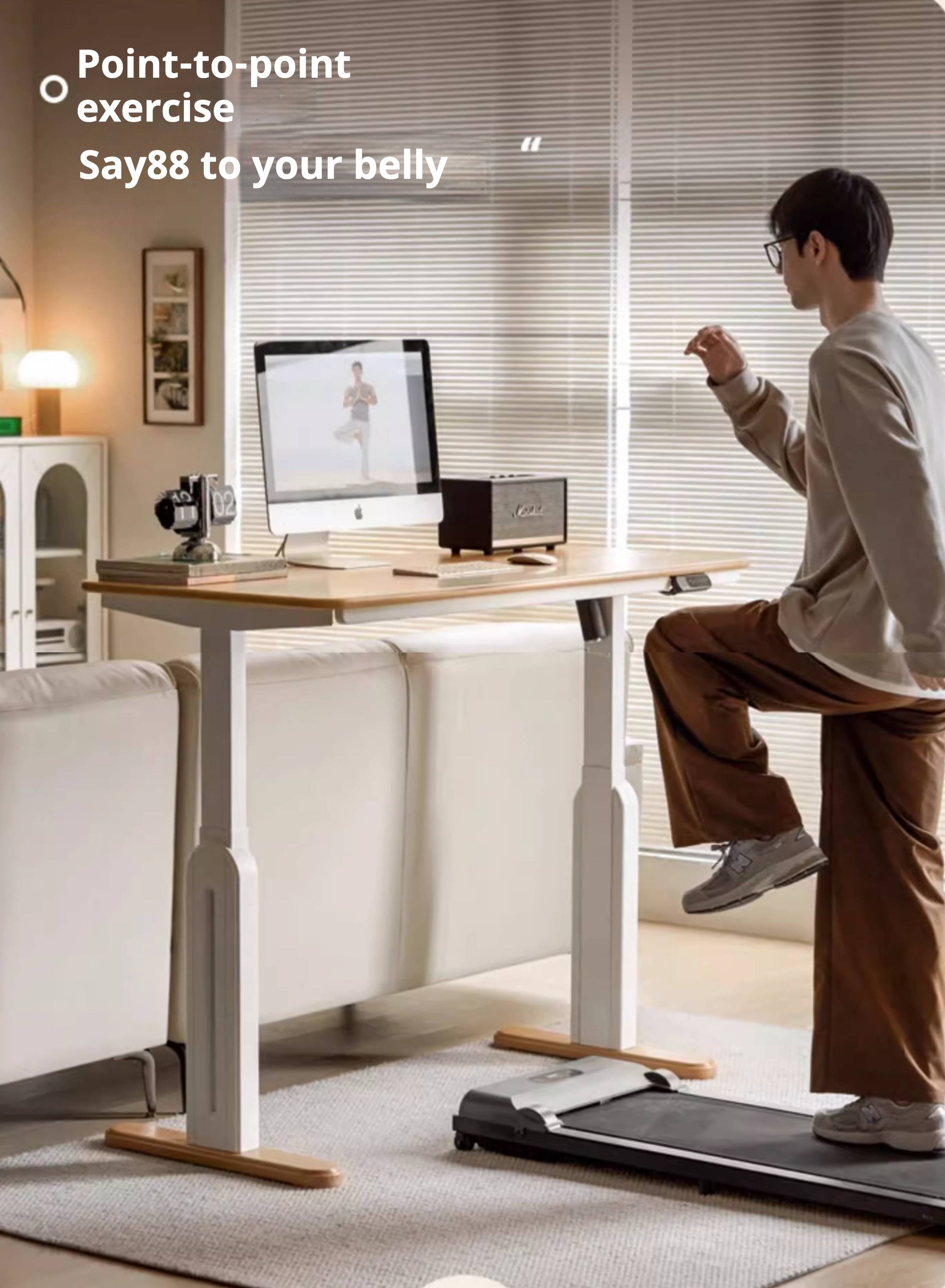 Beech Solid Wood Cream Style Study Electric Lift Desk.