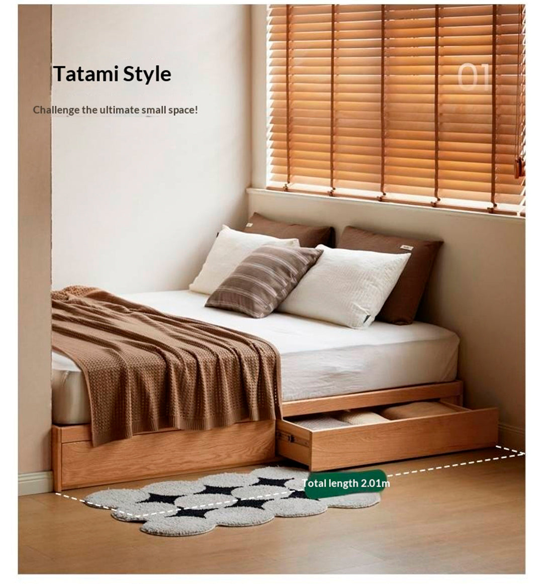 Oak, Ash, Rubberwood Solid Wood Box Bed, Platform Box Bed, Headboard-Free Bed