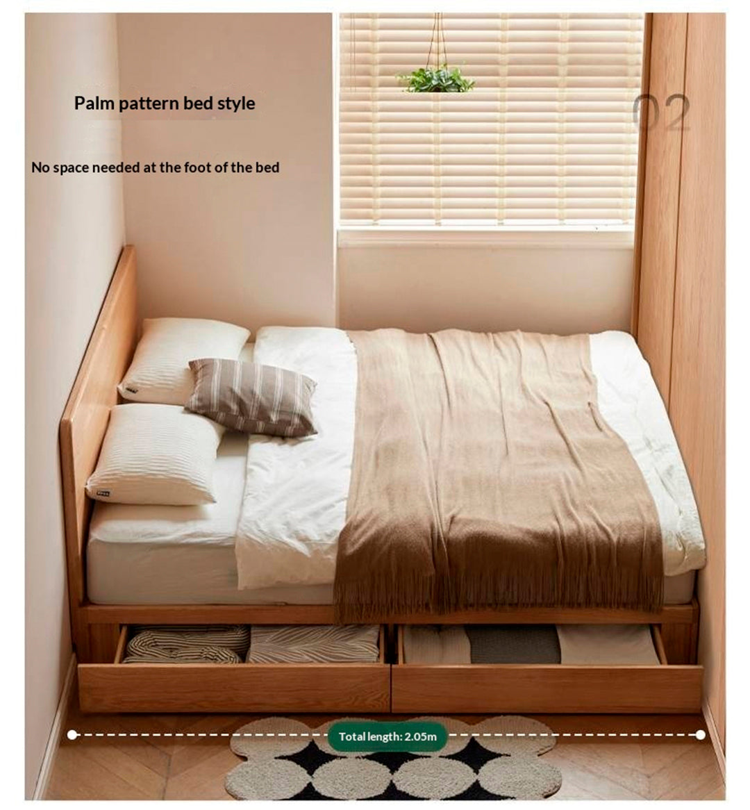 Oak, Ash, Rubberwood Solid Wood Box Bed, Platform Box Bed, Headboard-Free Bed