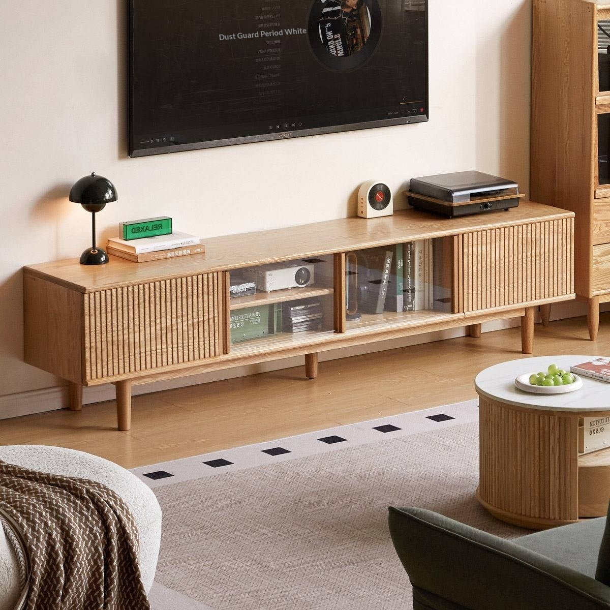 Oak Solid Wood Wall-Mounted TV Stand with Modern Minimalist Storage