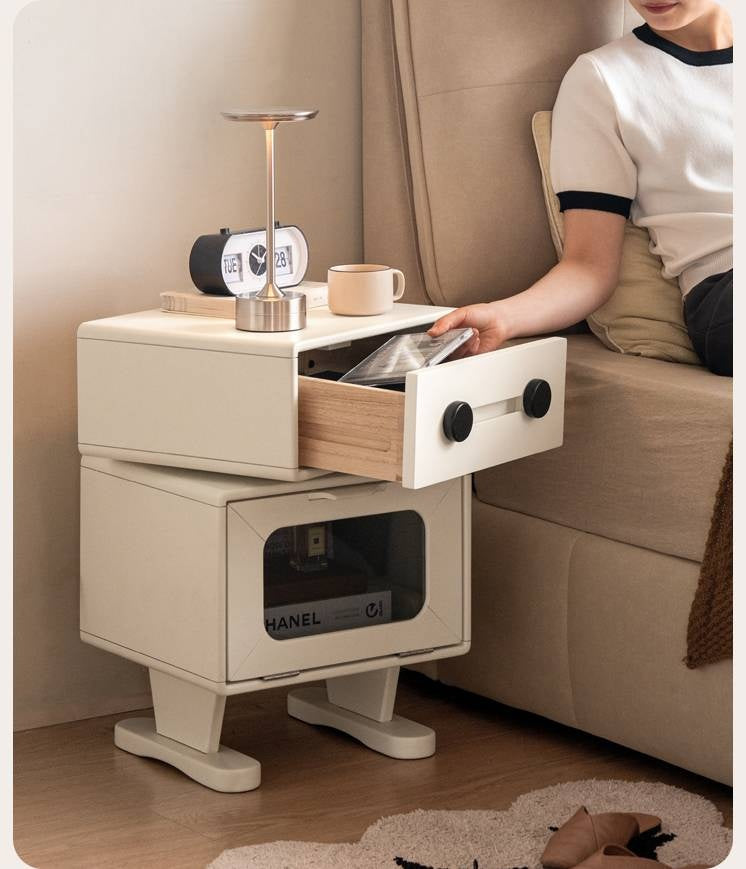 Solid Rubberwood, Oak Solid Wood Cream Style Nightstand.