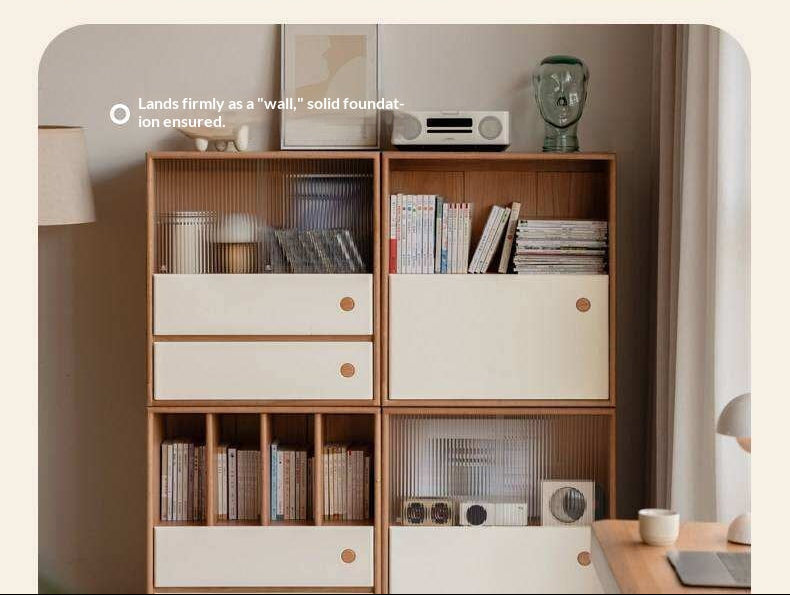 Oak, Beech Solid Wood Cream Style Module Combination Bookcase