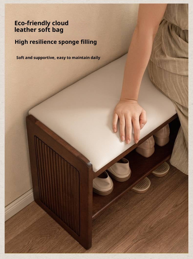 Solid Rubberwood Entryway Shoe Stool with Flip Top