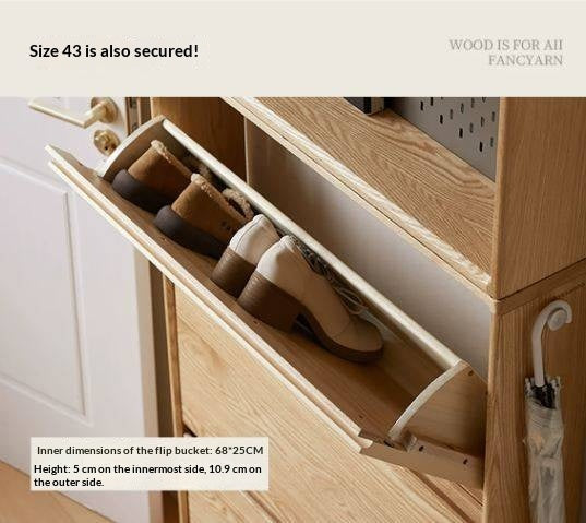 Oak Solid Wood Ultra-Thin Shoe Cabinet with Flip Door and Modern Entrance Design
