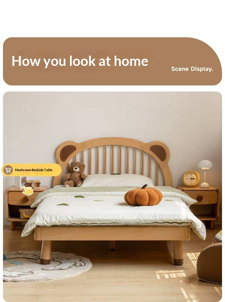 Beech Solid Wood Cartoon Bear Children's Bed