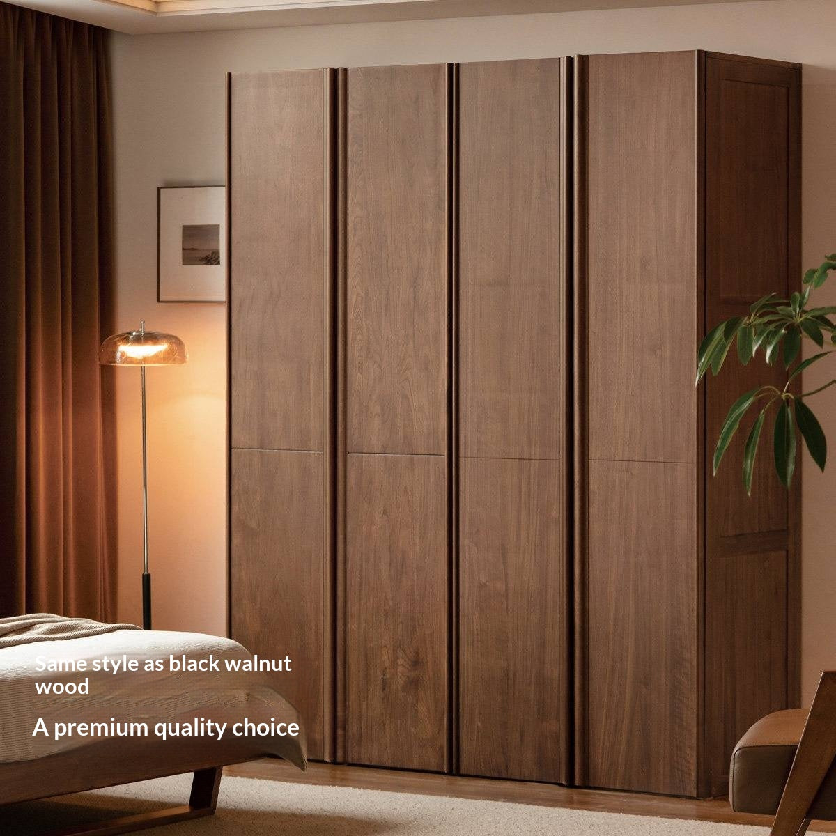 Oak Solid Wood Wardrobe with Italian Light Luxury Style and Double Doors