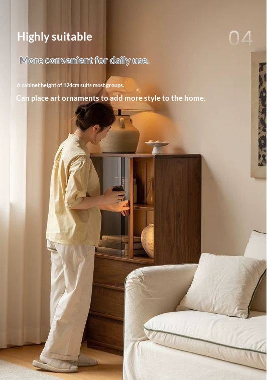 Oak Solid Wood Side Cabinet with Skeleton Line