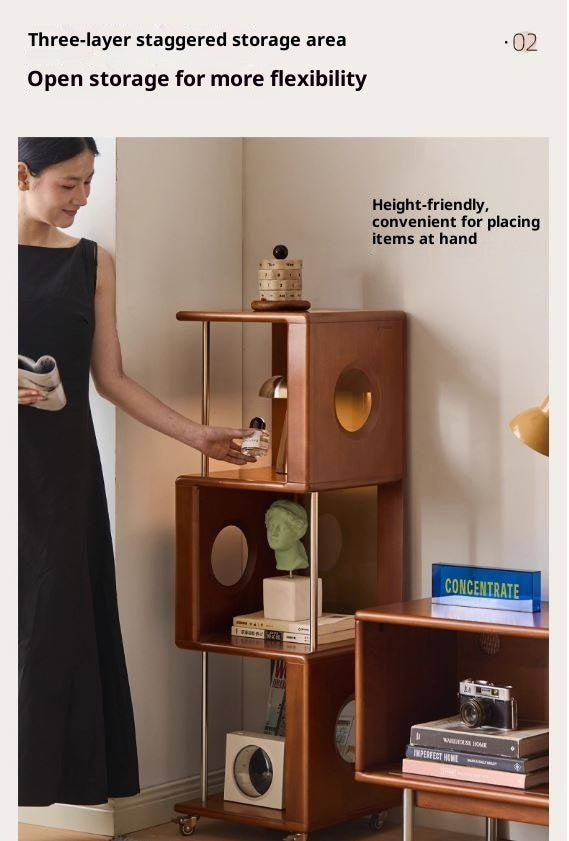 Poplar Solid Wood Vintage Style Mobile Bookshelf