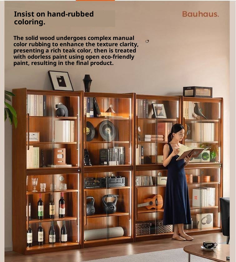 Poplar Solid Wood Vintage Style Glass Bookcase.