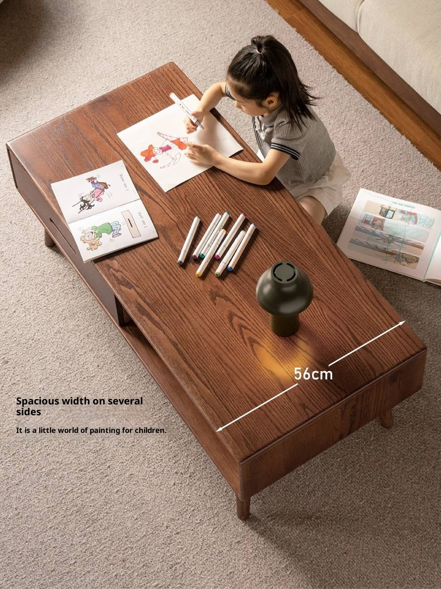 Oak, Solid Rubberwood Two-Drawer Coffee Table Walnut Color