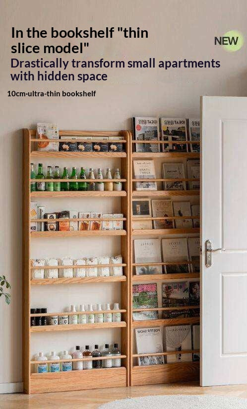 Oak, Beech Solid Wood Wall-mounted Ultra-thin Bookshelf