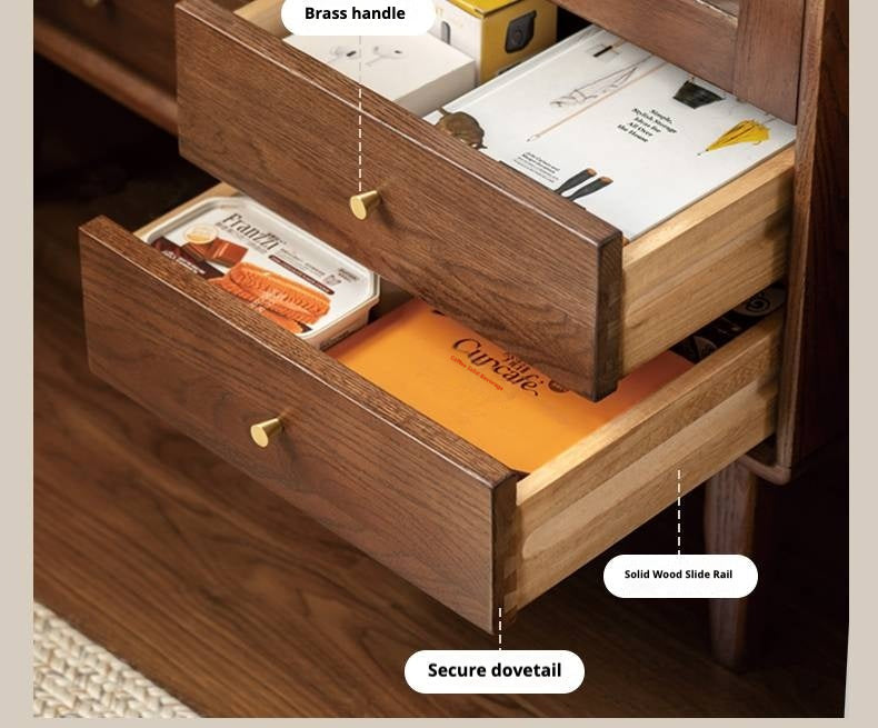 Oak Solid Wood Side Cabinet, Walnut Color