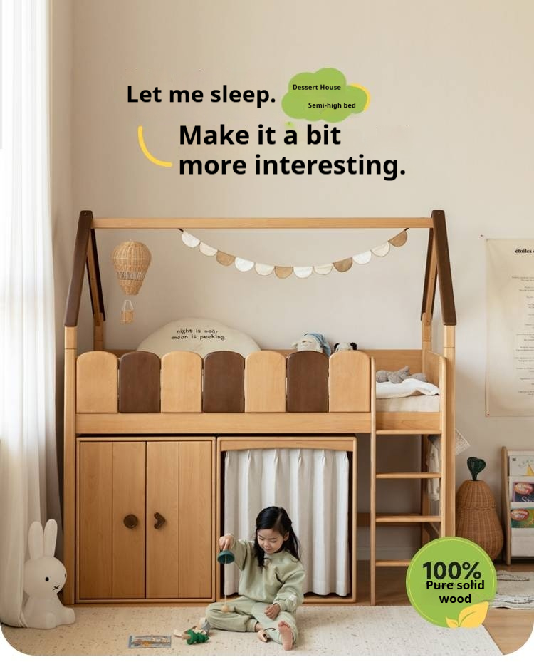 Beech Solid Wood Children's Treehouse Bed Multifunctional Loft Bed
