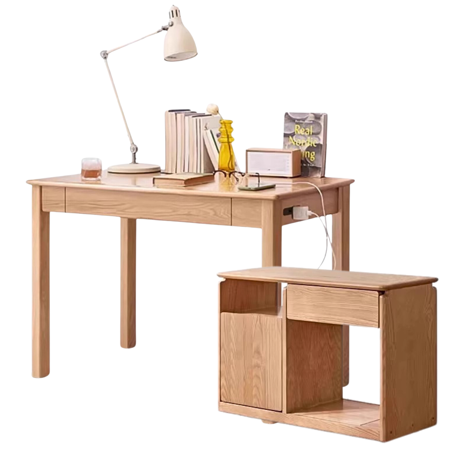 Oak, Ash Solid Wood USB Office Desk