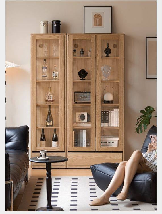 Ash Solid Wood Modern Glass Bookcase