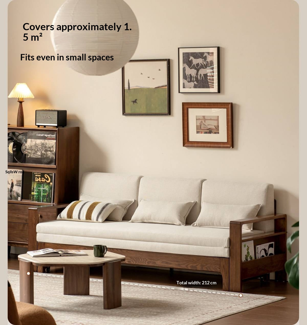 Oak, Beech Sofa Bed with Wood Frame and Side Storage Pocket
