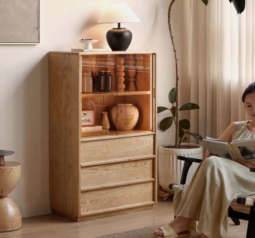 Ash Solid Wood Edge Cabinet Wabi Sabi Style.