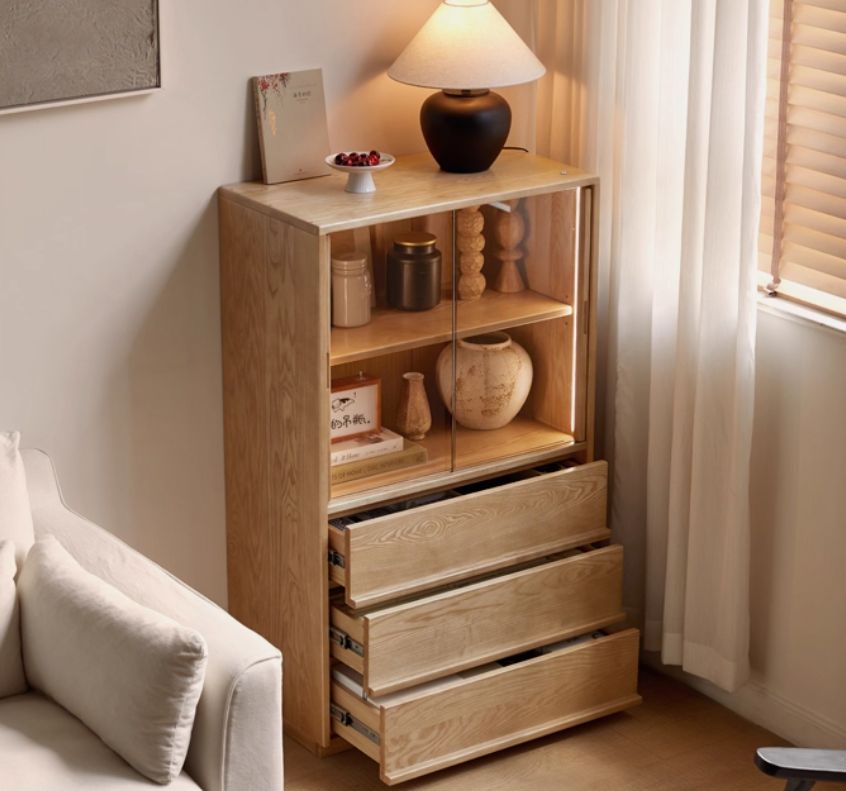 Ash Solid Wood Edge Cabinet Wabi Sabi Style.