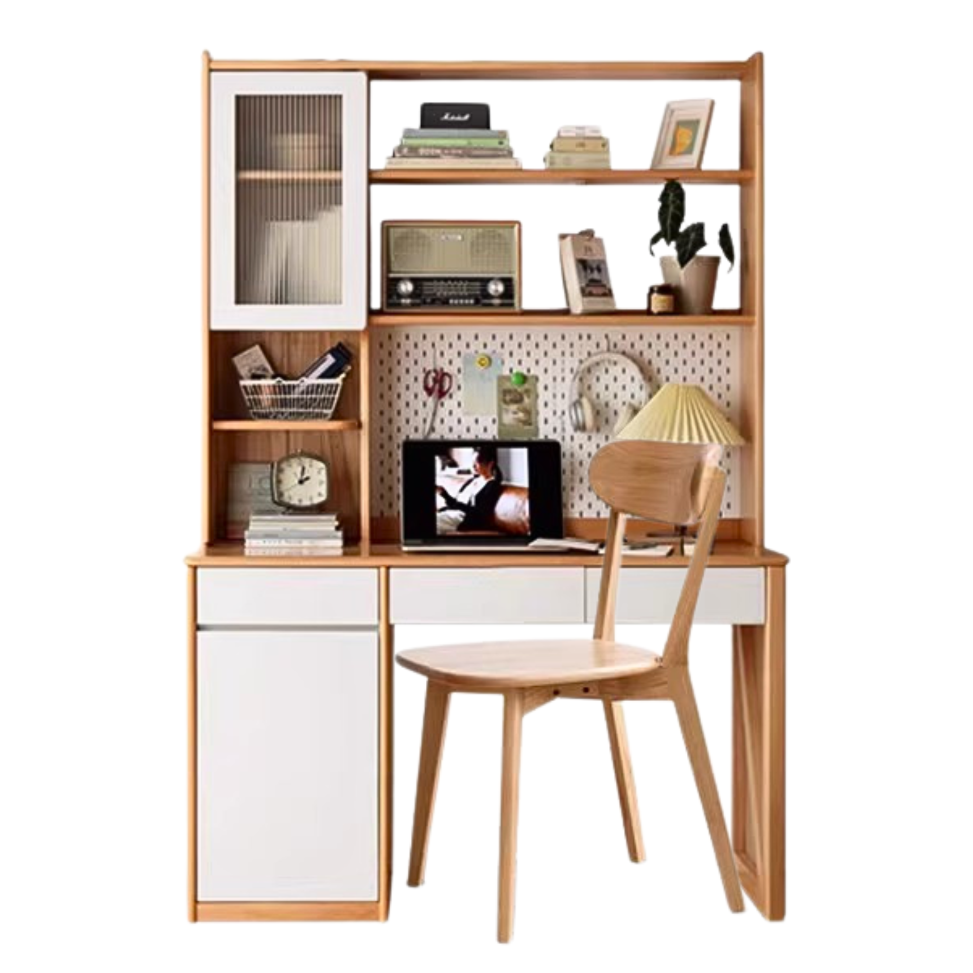 Beech Solid Wood Desk Bookshelf Integrated Study