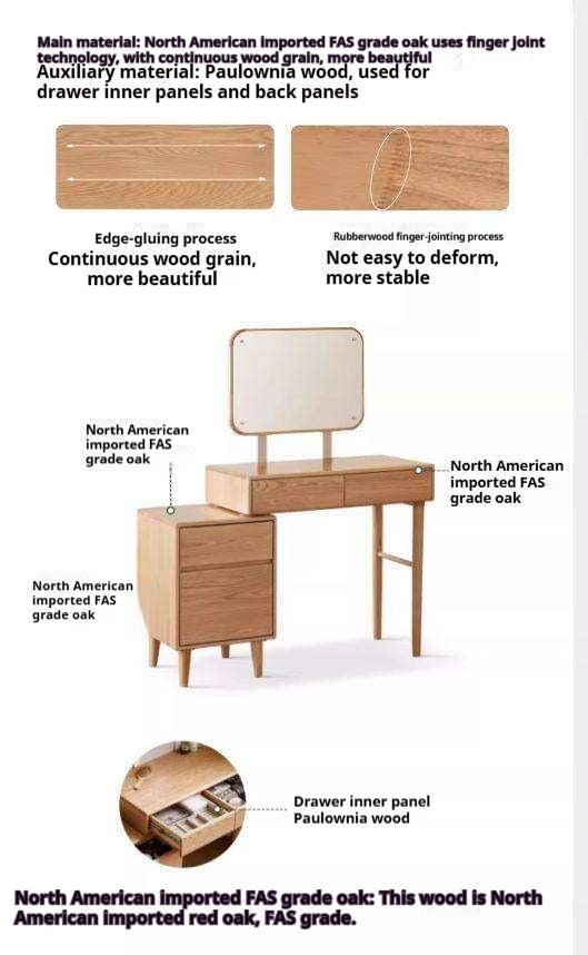 Solid Rubberwood, Oak, Beech Solid Wood Retractable Vanity Table Modern.