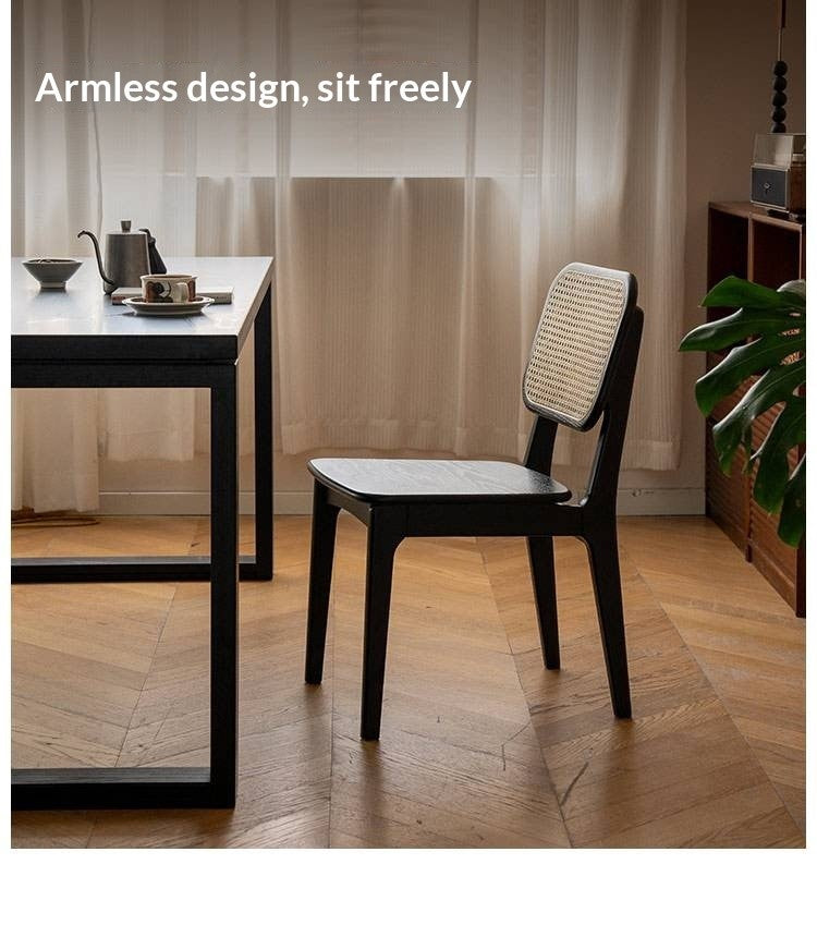 4 pcs Oak Solid Wood Back Rattan Dining Chair