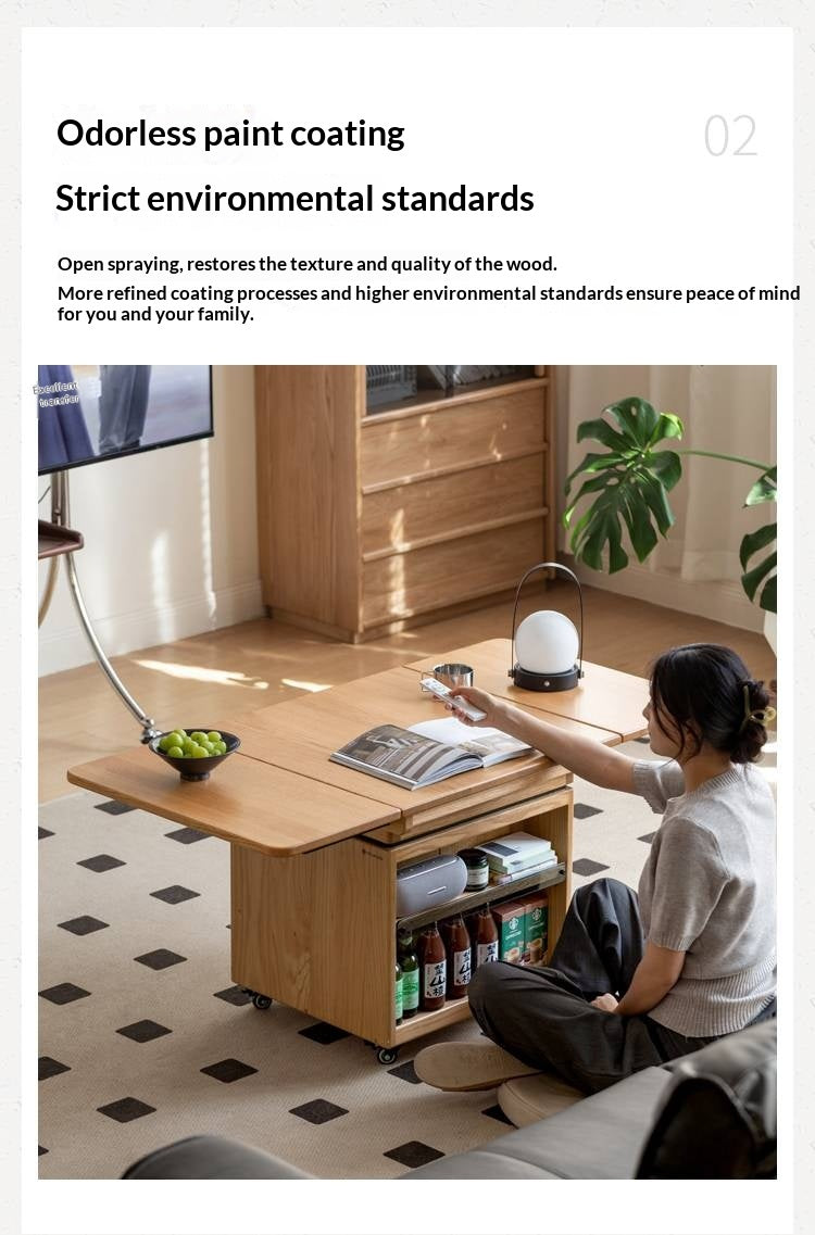 Oak Solid Wood Modern Mobile Elevating Coffee Table