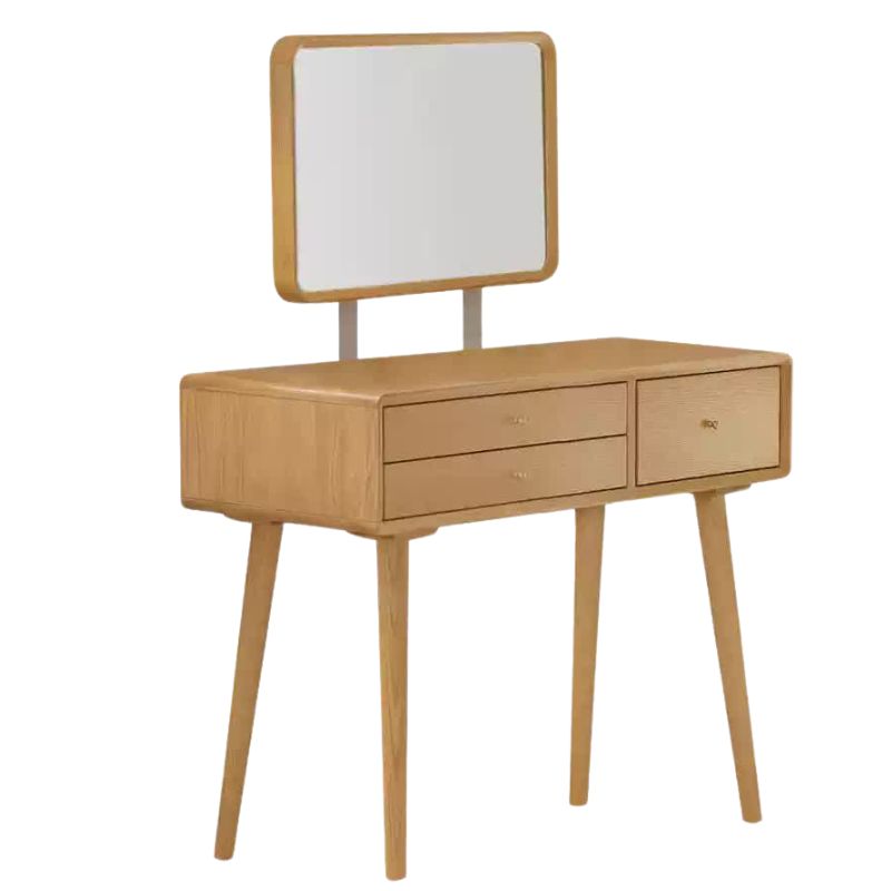 Oak Solid Wood Modern Dressing Table With Mirror.