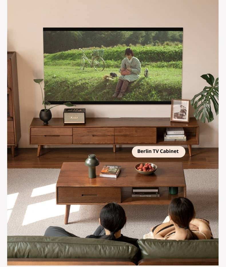 Oak, Solid Rubberwood Two-Drawer Coffee Table Walnut Color