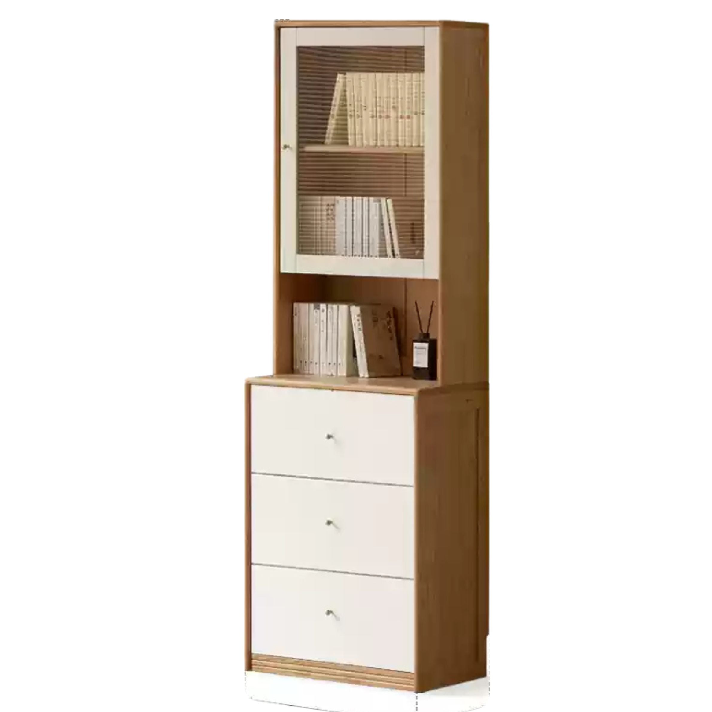 Solid Rubberwood, Oak Solid Wood Combination Bookcase.