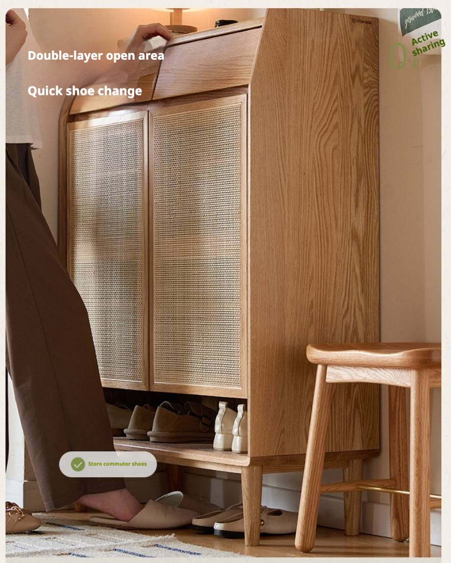 Oak Solid Wood Modern Entryway Shoe Cabinet with Drawers