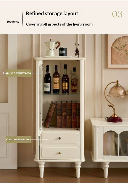 Solid RubberWood French Accent Cabinet with Round Arch Glass Doors and Turned Legs
