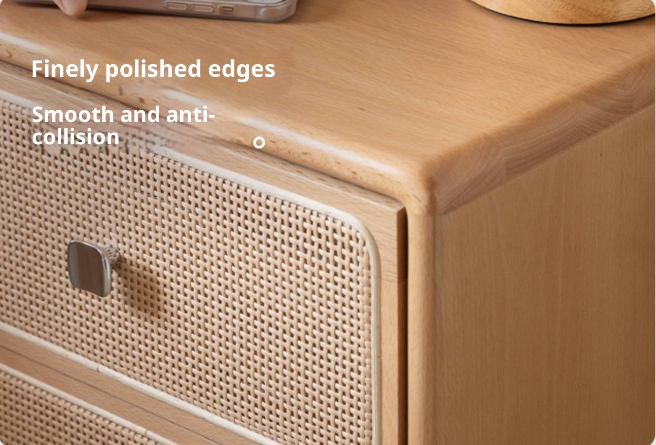 Beech Solid Wood Rattan Log Style Nightstand