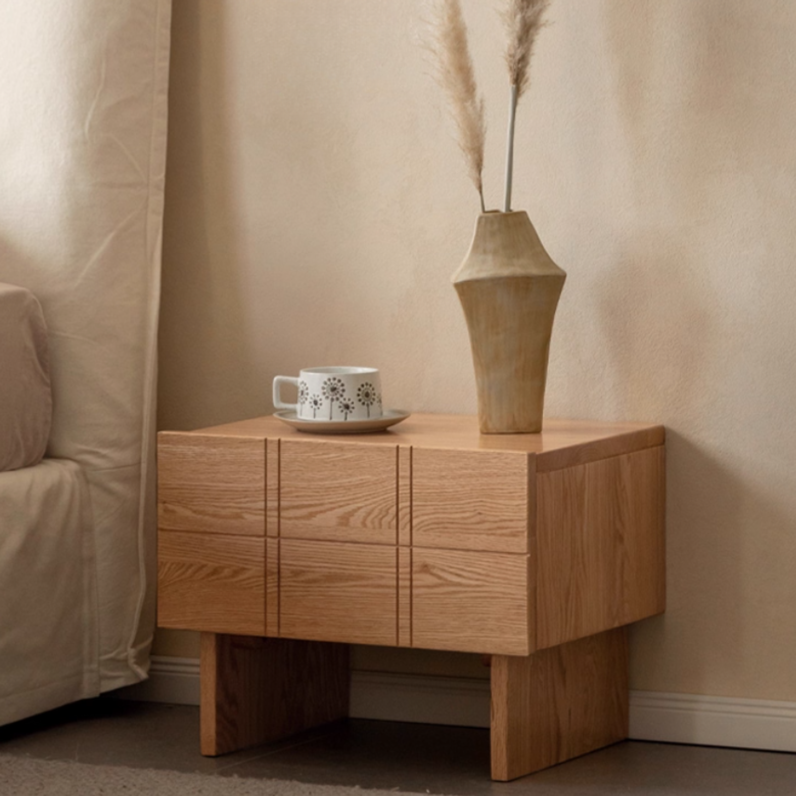 Oak, Black Walnut Solid Wood Wabi Sabi Nightstand.