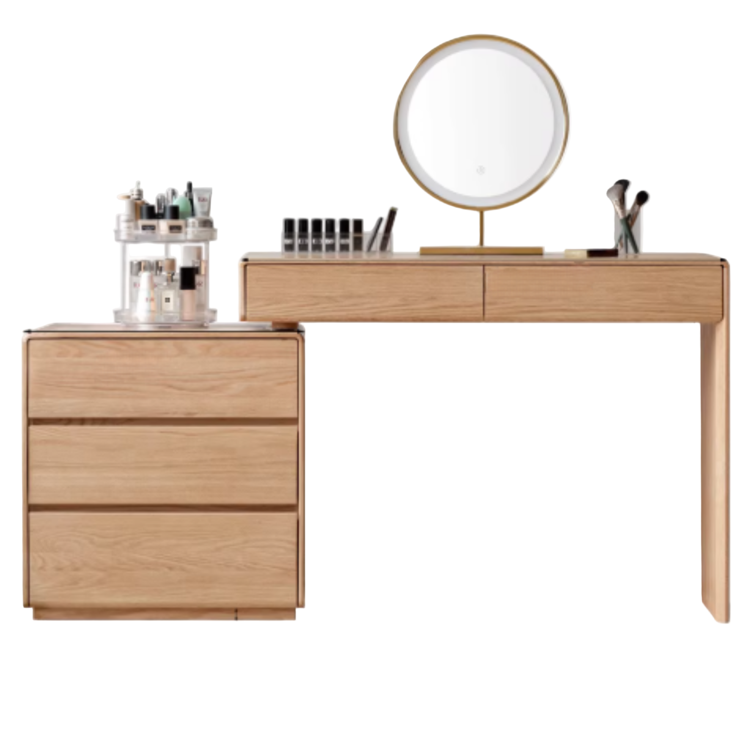 Oak, Ash Solid Wood Retractable Vanity Table Storage Cabinet.