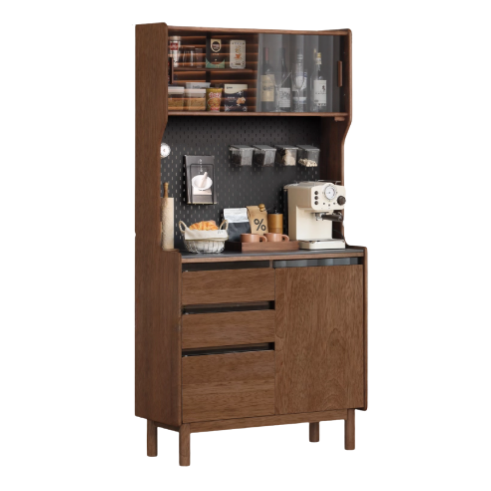 Golden Sandalwood, Black Walnut Solid Wood Rock Board Dining Sideboard