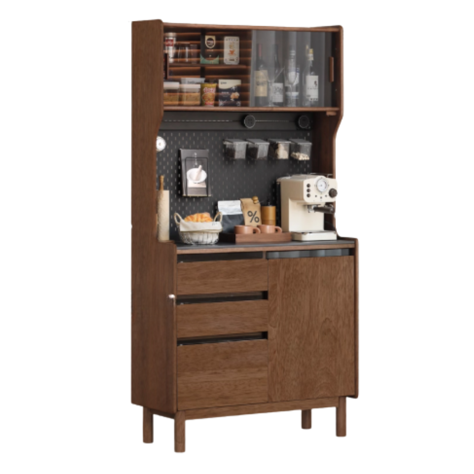 Golden Sandalwood, Black Walnut, Oak Solid Wood Rock Board Dining Sideboard