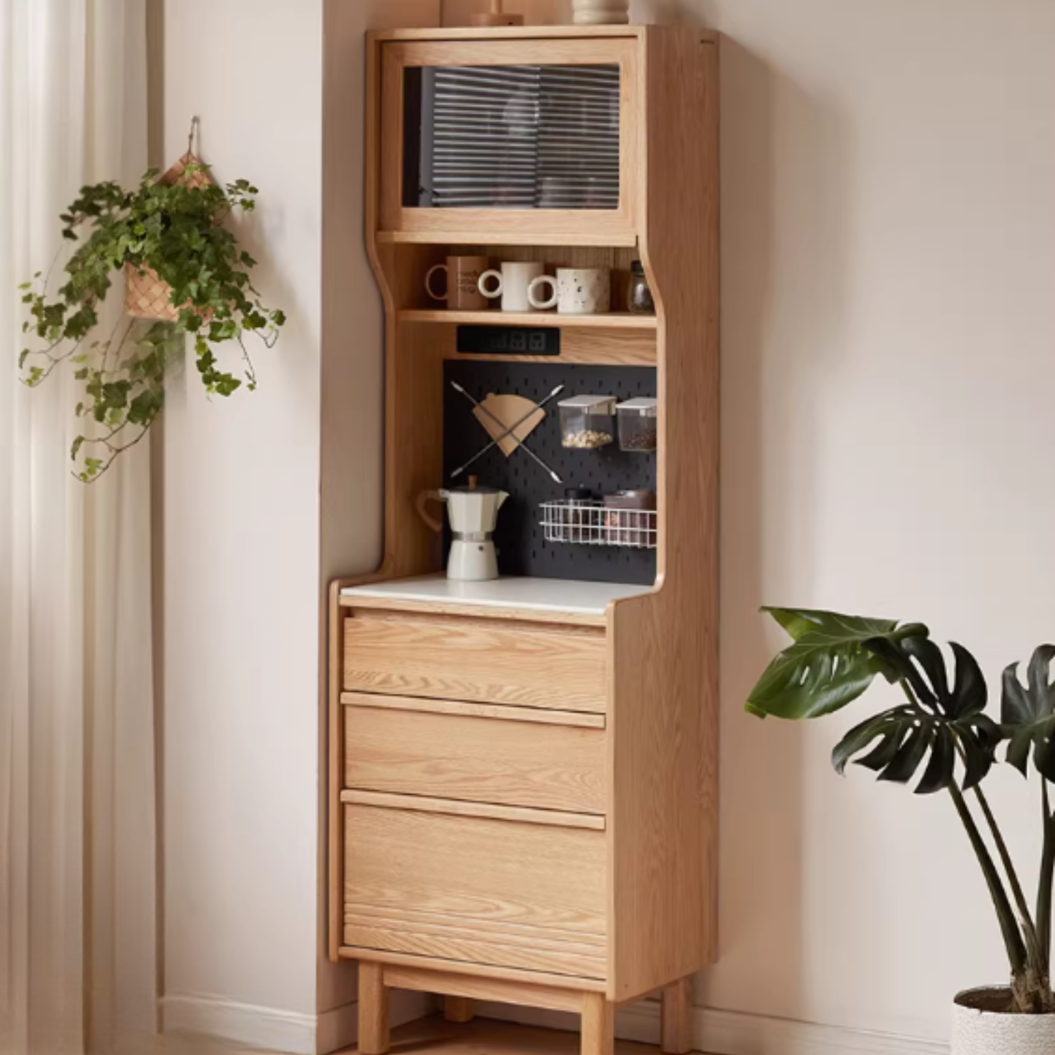 Oak Solid Wood Corner Sideboard with Simple Storage Cabinet