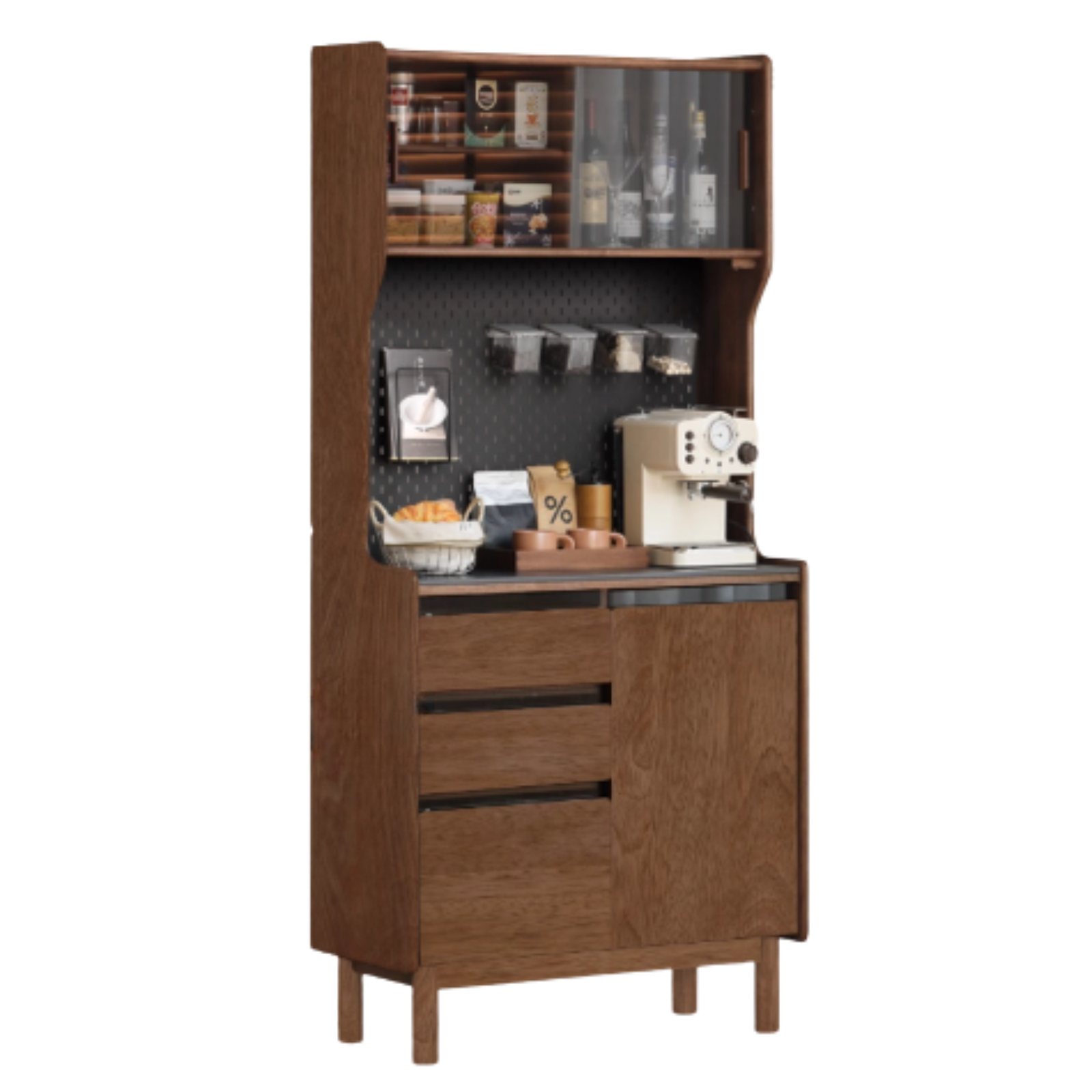 Golden Sandalwood, Black Walnut Solid Wood Rock Board Dining Sideboard
