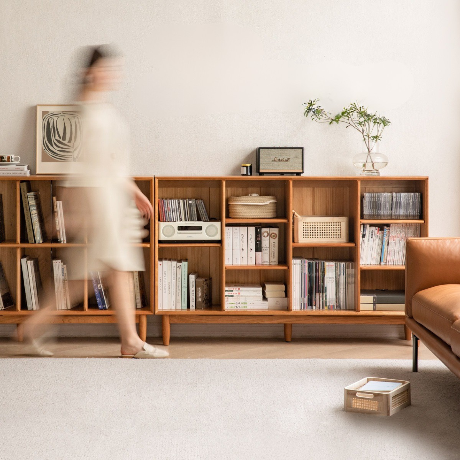 Cherry, Oak Solid Wood Bookshelf Lattice Cabinet
