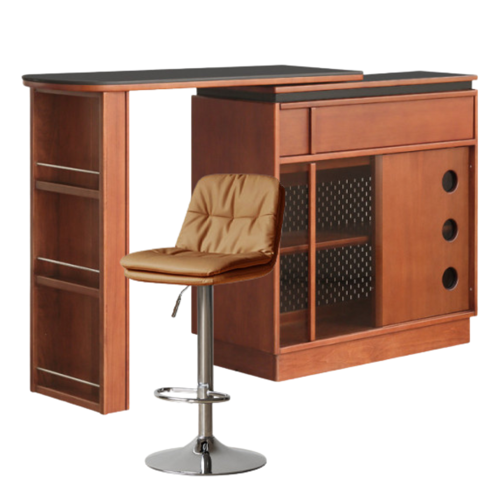 Tulipwood Solid Wood Vintage Style Stone Slab Bar Table