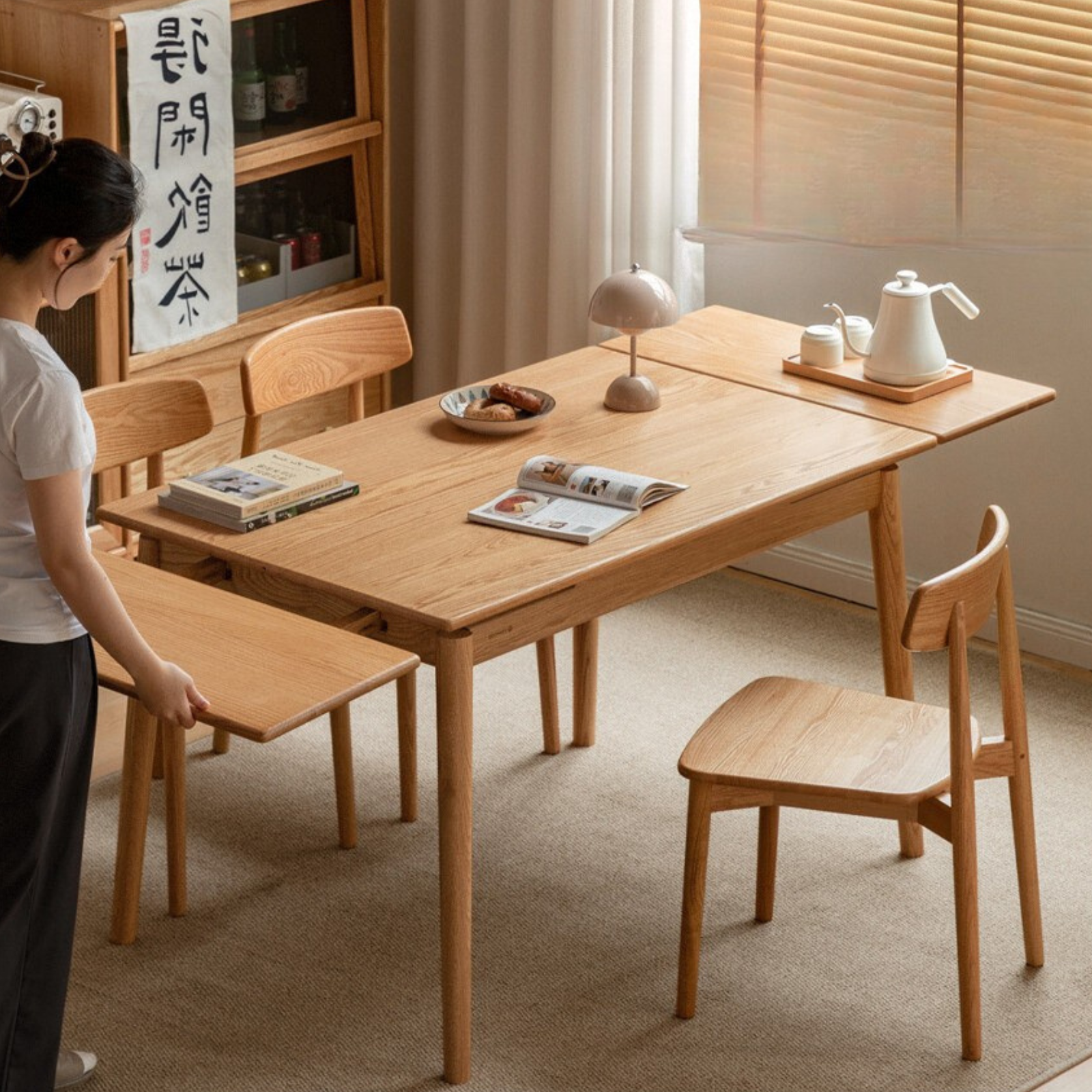 Oak Solid Wood Retractable Large Tabletop Dining Table