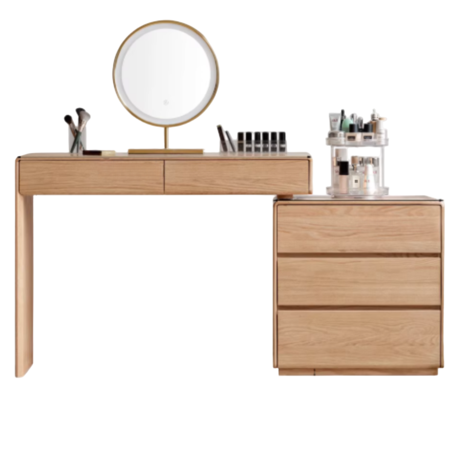 Oak, Ash Solid Wood Retractable Vanity Table Storage Cabinet.