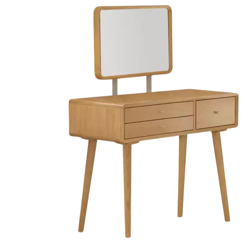 Oak Solid Wood Modern Dressing Table With Mirror.