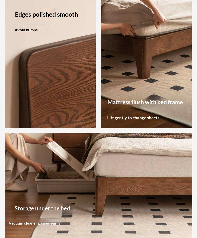 Oak Solid Wood Bed Platform Bed with Rectangular Panel Headboard and Tapered Legs