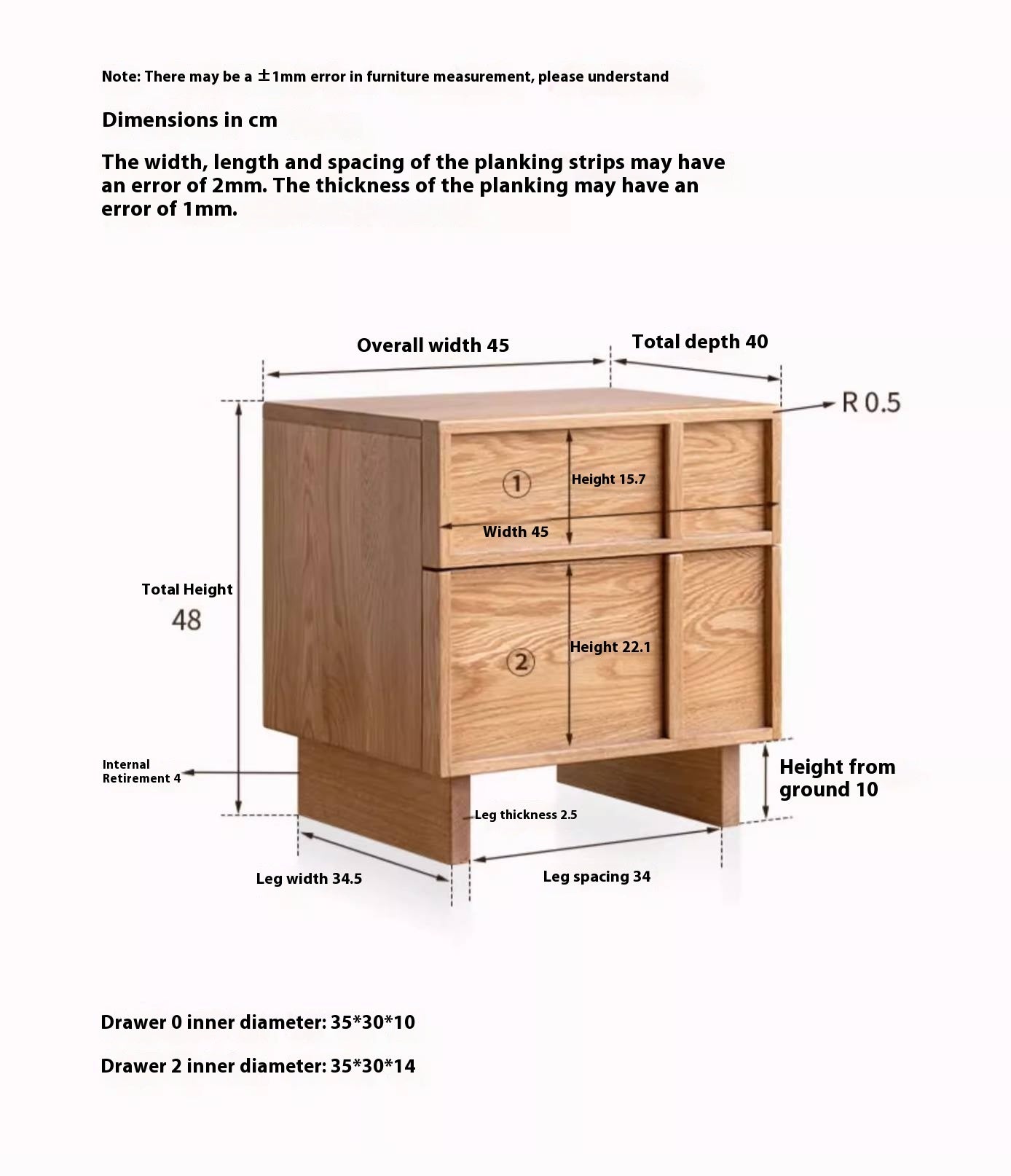 Red Oak, White Oak, White Ash Solid Wood Two-drawer Nightstand
