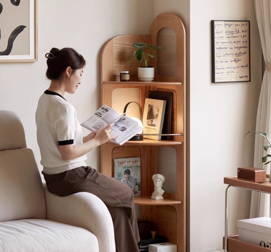 Oak, Ash Solid Wood Bookshelf Household Corner Storage Rack