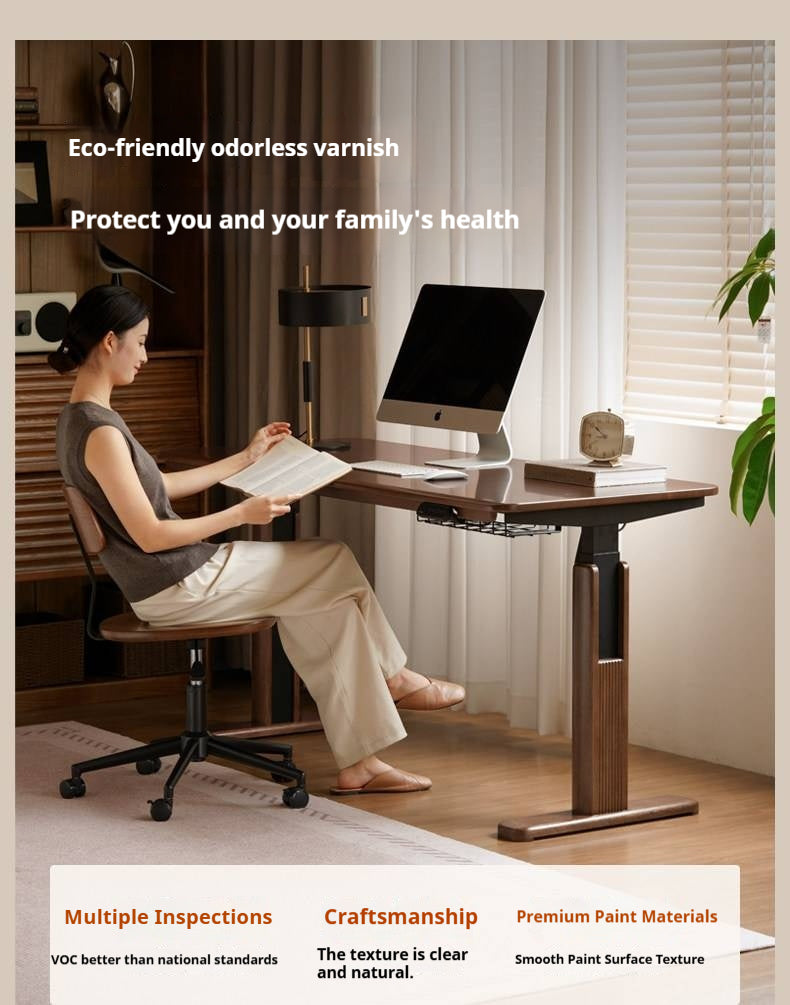 Solid Longan Hardwood Electric Lift Standing Desk with Adjustable Height