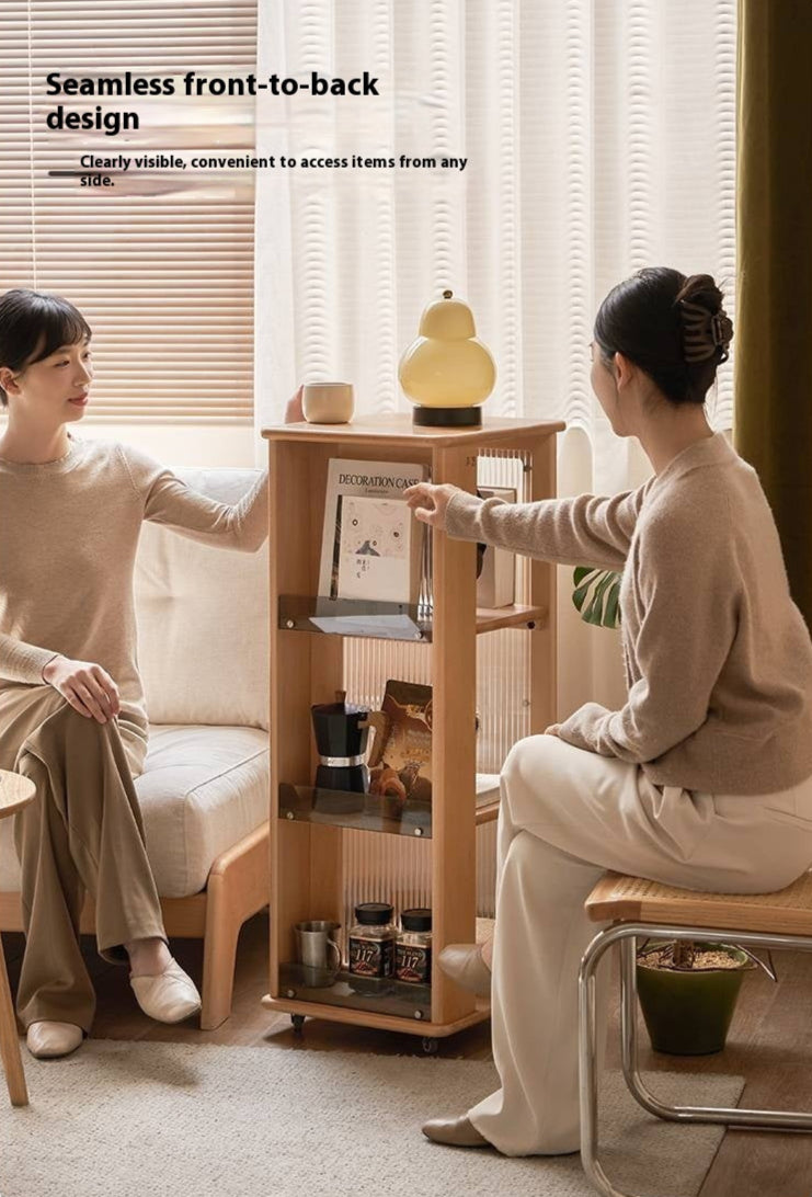 Beech Solid Wood Floor Movable Rack Side Cabinet.