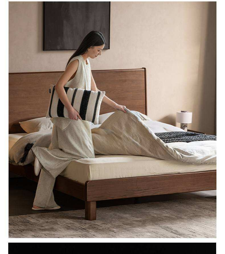 Black Walnut Solid Wood Bed with Sleek Light Luxury Finish