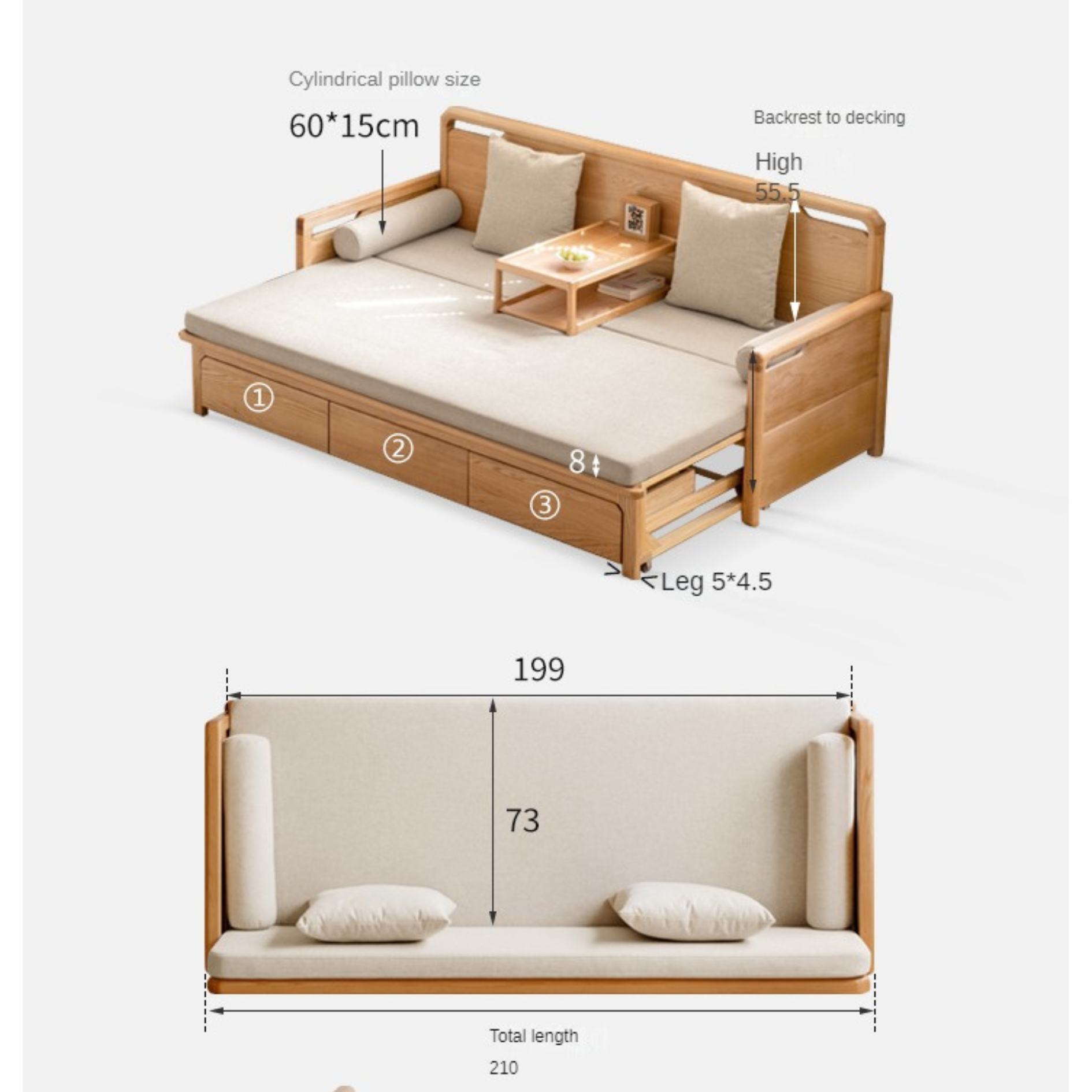 Oak Foldable Sofa Bed New Multifunctional Storage.